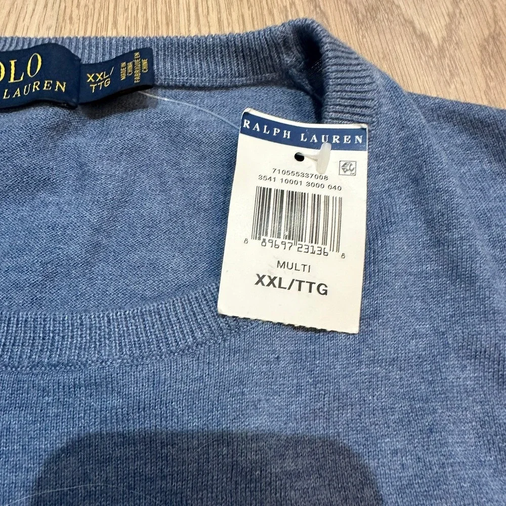 NWT Polo Ralph Lauren LS Cotton/Cashmere Crewneck Sweater -‎ Blue - XXL Preppy